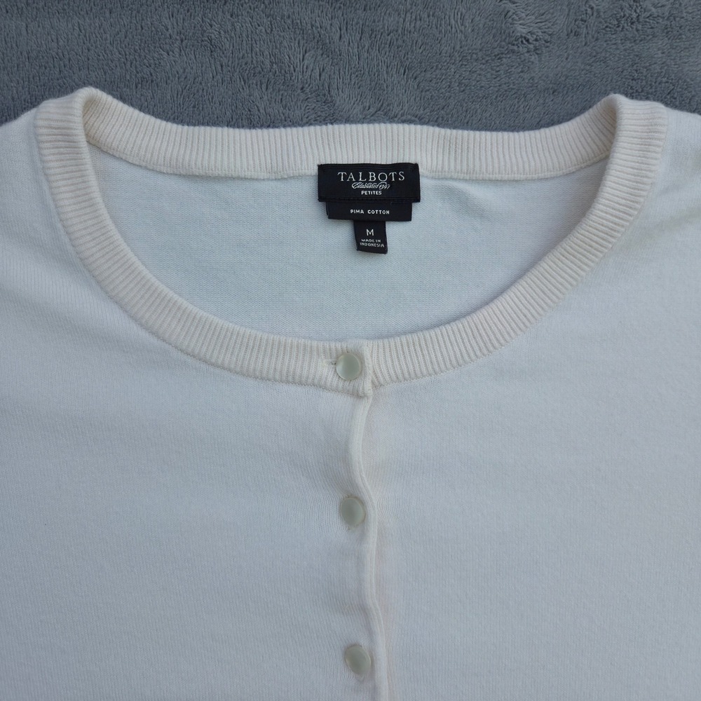 Talbots Womens Cardigan Sweater Medium Petite Ivory Pima Cotton Blend
